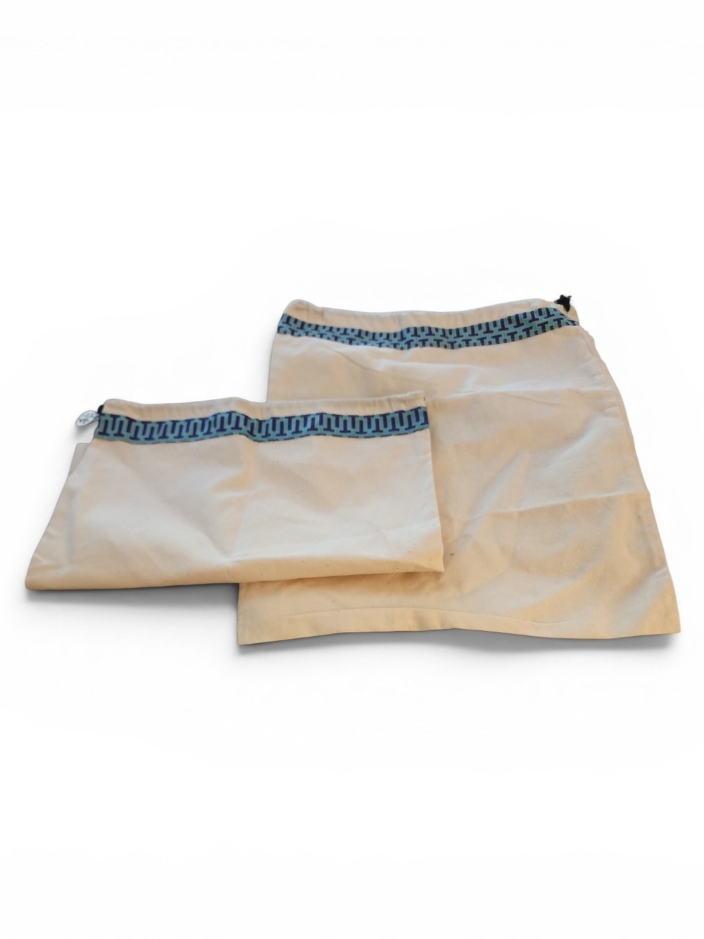 Tory Burch Cream Canvas Travel Pouch Dust Cover with Blue Trim Set Of 2